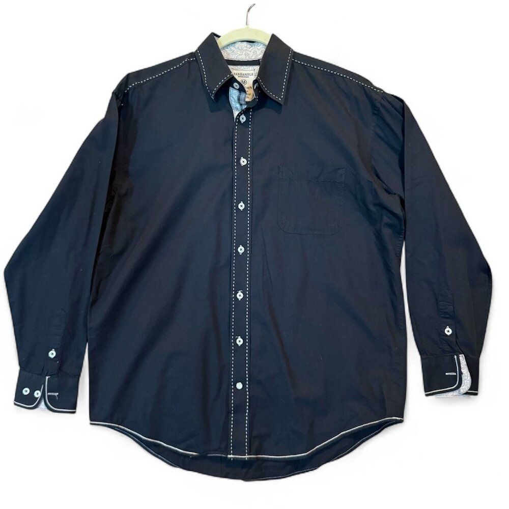 Panhandle Men’s Long Sleeve Western Shirt Black Contrast Stitch M